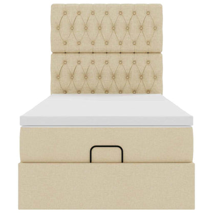 Ottomane Bett mit Matratze & LEDs Creme 90x200 cm Stoff