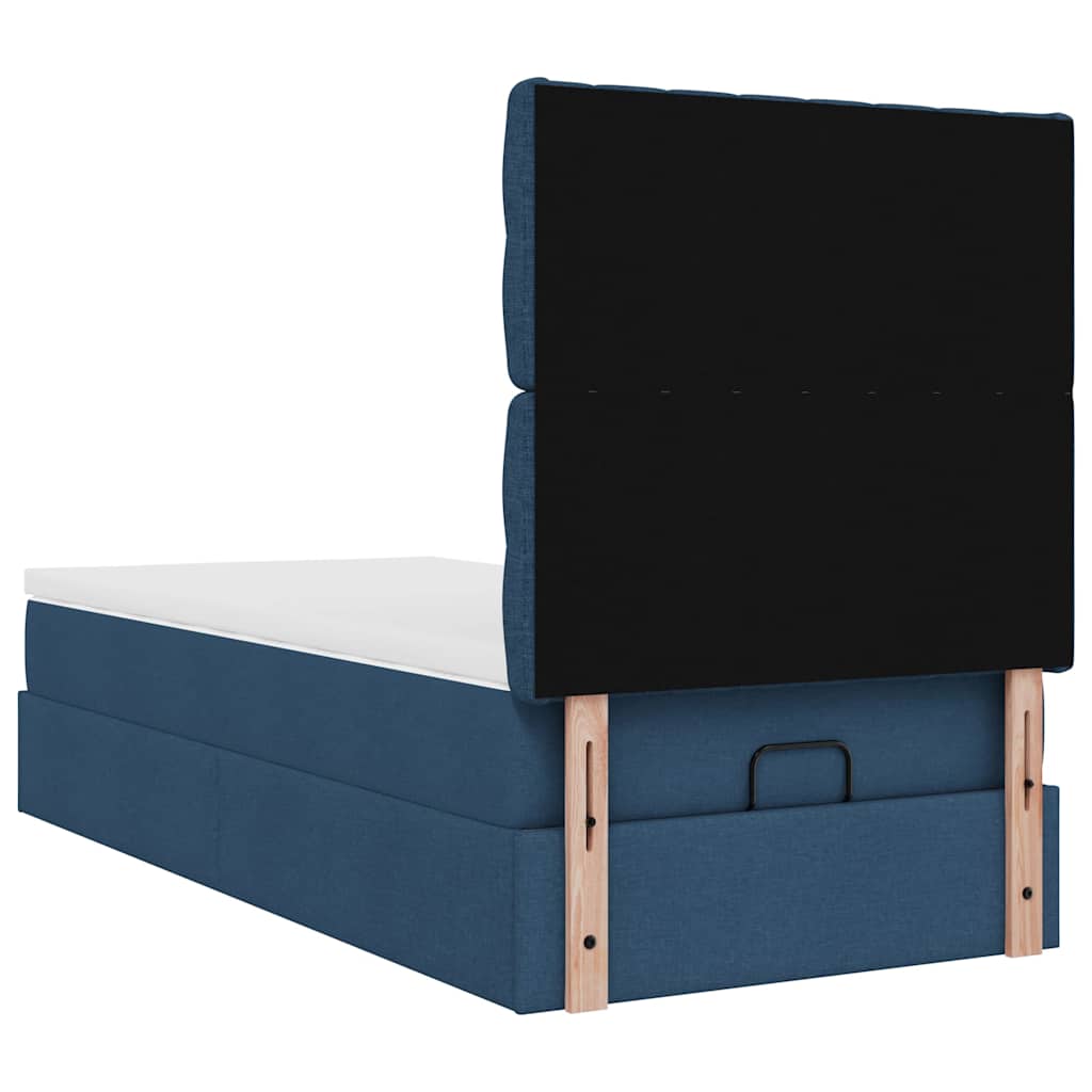 vidaXL Ottomane Bett mit Matratze & LEDs Blau 90x200 cm Stoff