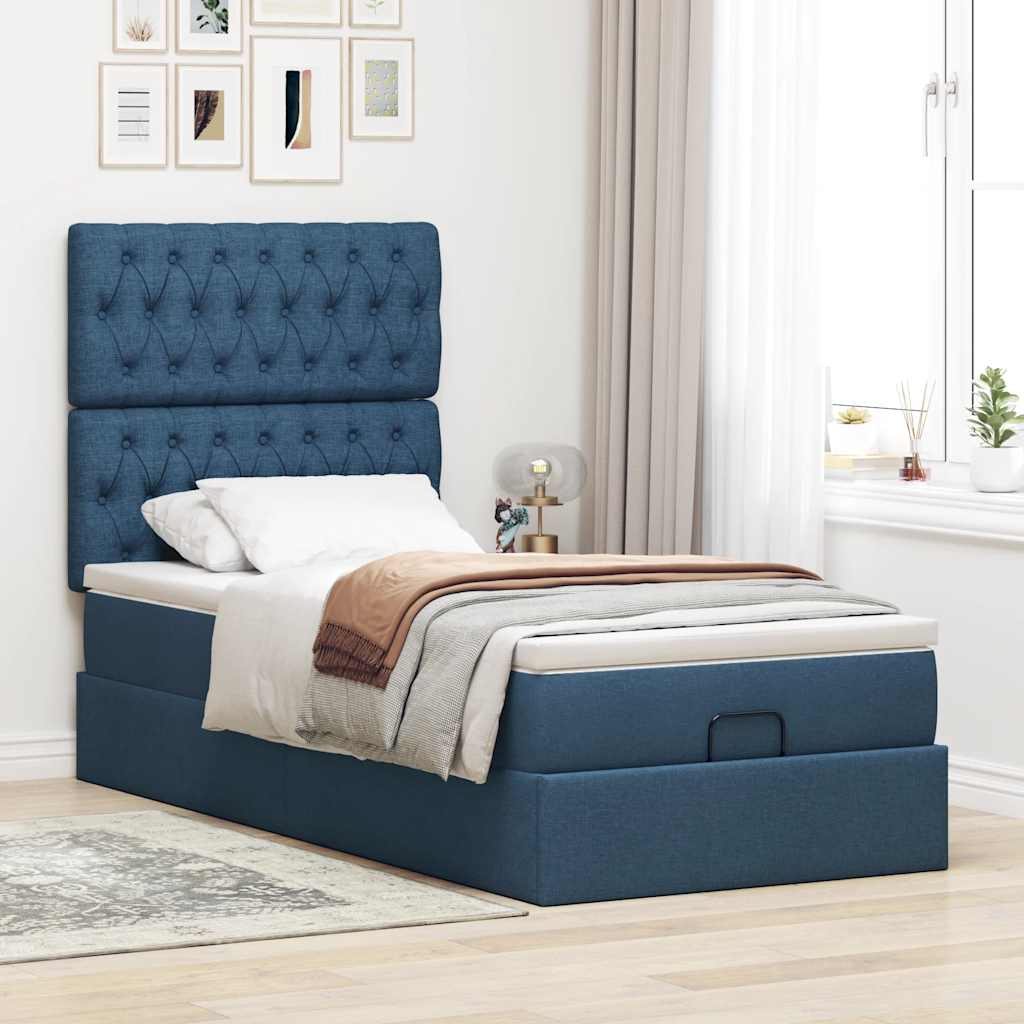 vidaXL Ottomane Bett mit Matratze & LEDs Blau 90x200 cm Stoff
