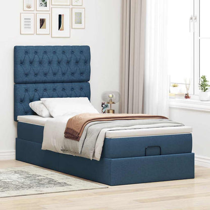 vidaXL Ottomane Bett mit Matratze & LEDs Blau 90x200 cm Stoff