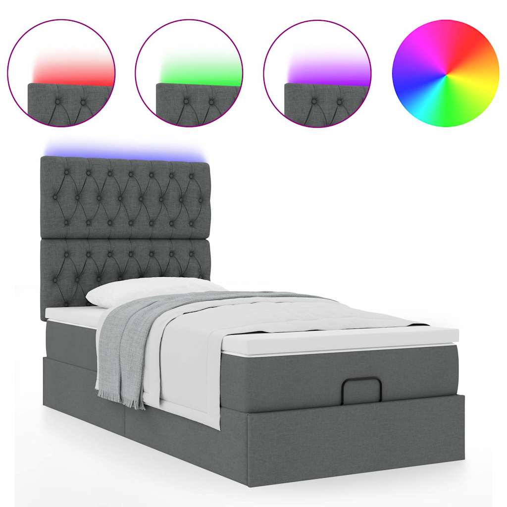 Ottoman-Bett mit Matratze & LEDs Dunkelgrau 100x200 cm Stoff
