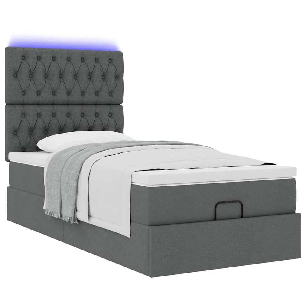 Ottoman-Bett mit Matratze & LEDs Dunkelgrau 100x200 cm Stoff