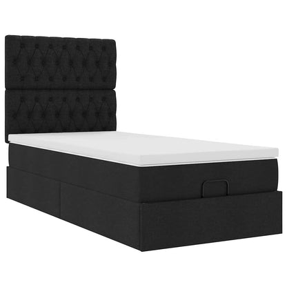 Ottoman-Bett mit Matratze & LEDs Schwarz 100x200 cm Stoff