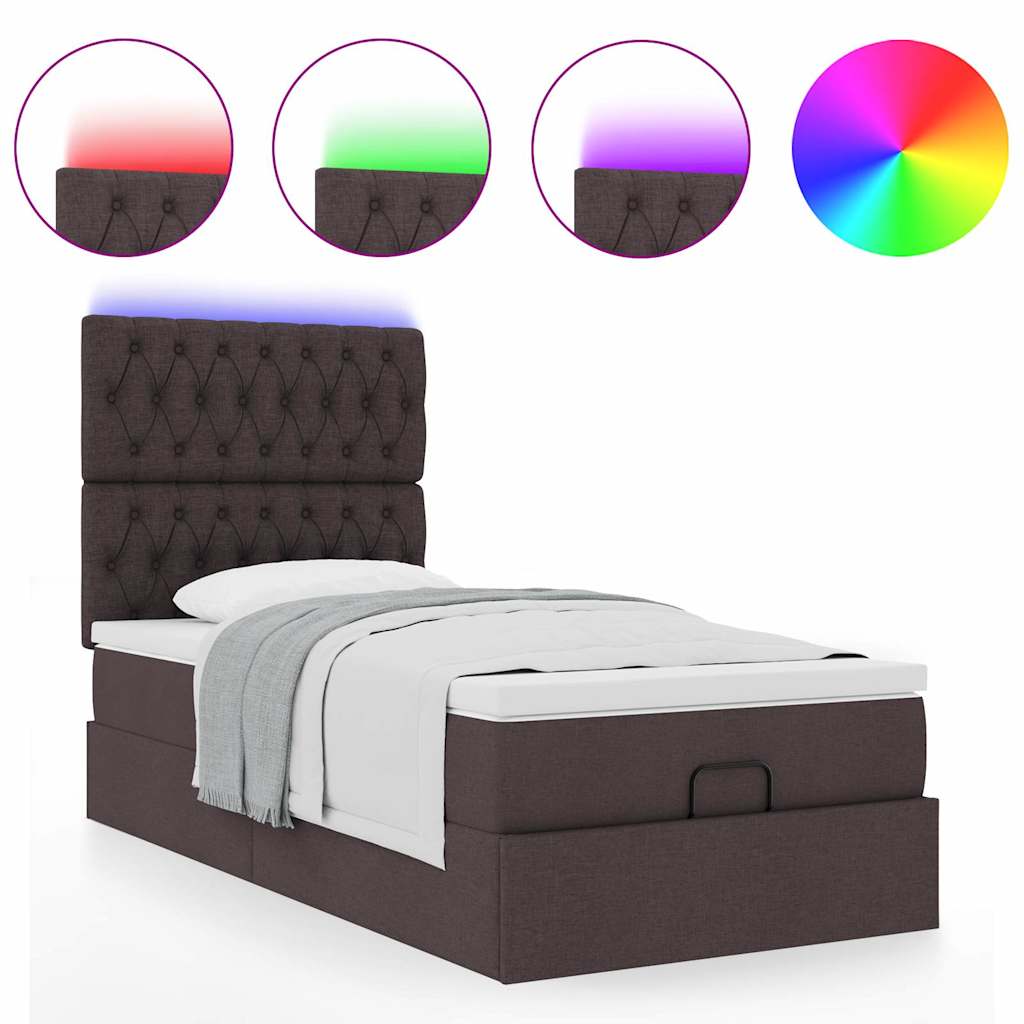 Ottoman-Bett mit Matratze & LEDs Dunkelbraun 100x200 cm Stoff