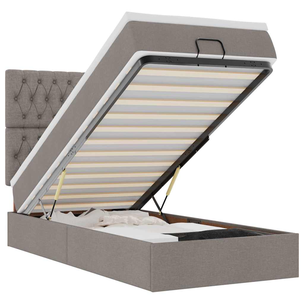 vidaXL Ottoman-Bett mit Matratze & LEDs Taupe 100x200 cm Stoff