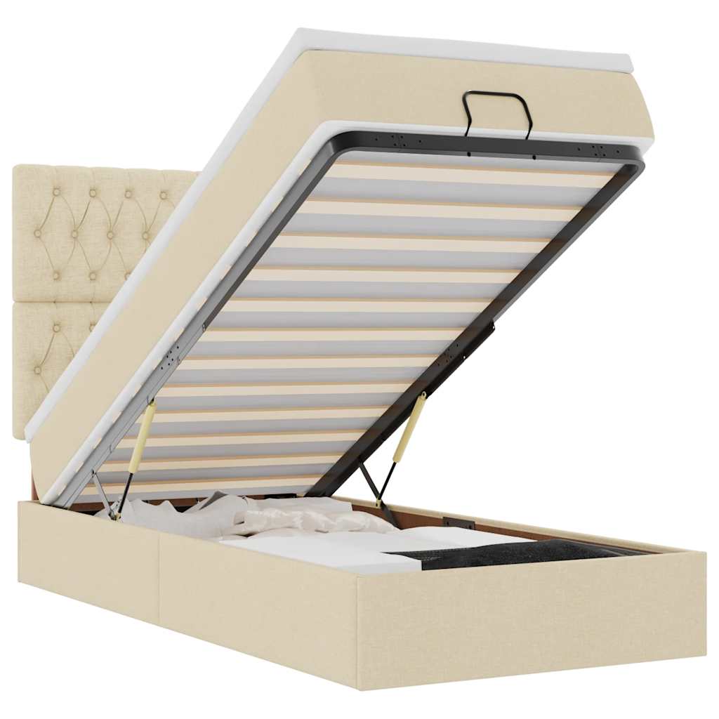 vidaXL Ottoman-Bett mit Matratze & LEDs Creme 100x200 cm Stoff
