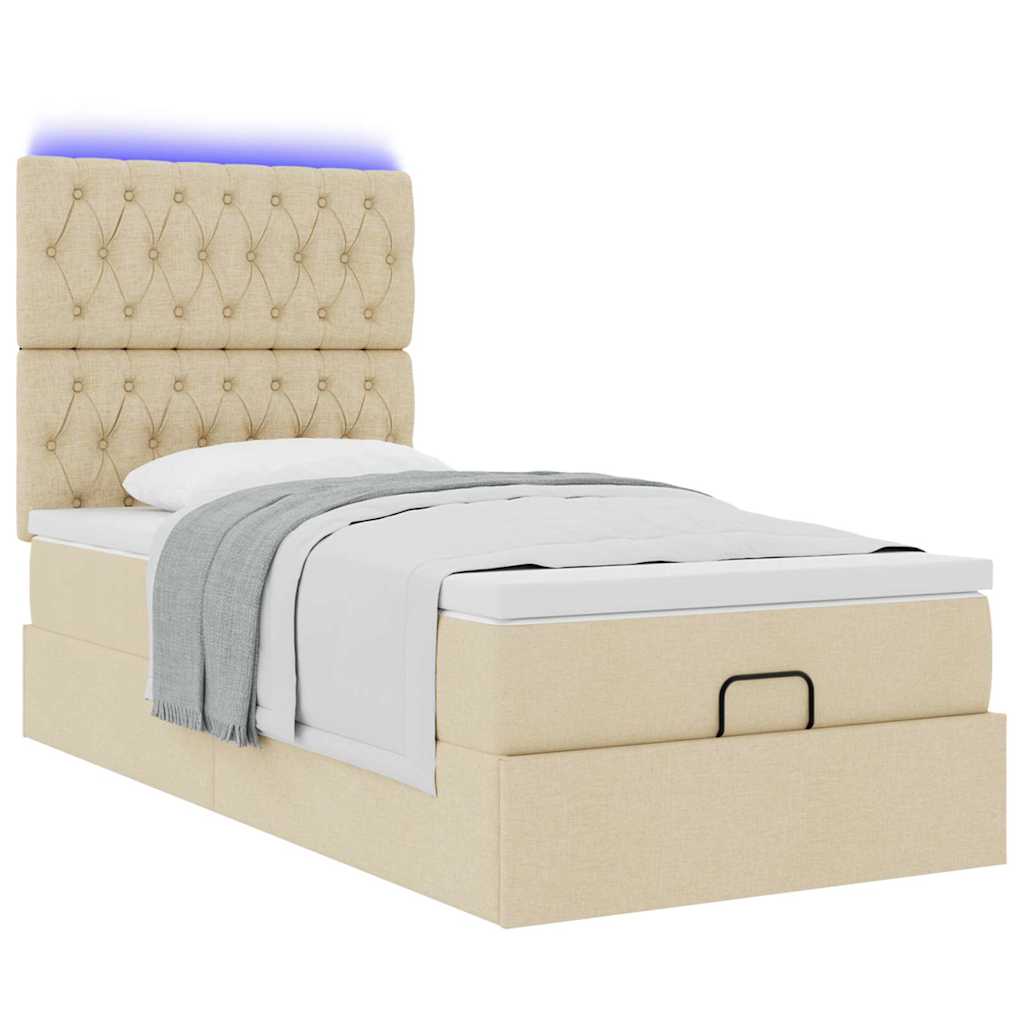 vidaXL Ottoman-Bett mit Matratze & LEDs Creme 100x200 cm Stoff