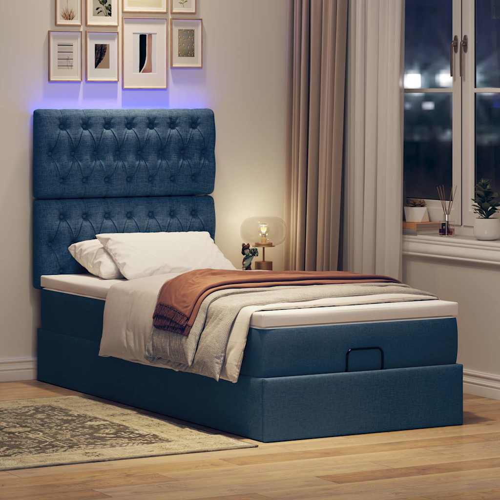 vidaXL Ottomane Bett mit Matratze & LEDs Blau 100x200 cm Stoff