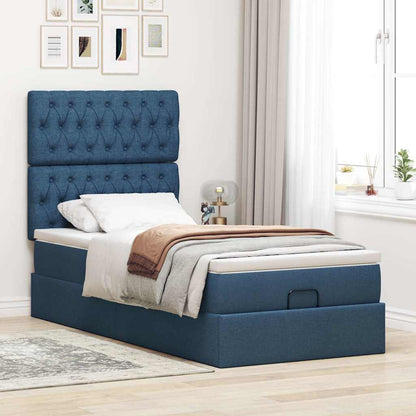 vidaXL Ottomane Bett mit Matratze & LEDs Blau 100x200 cm Stoff