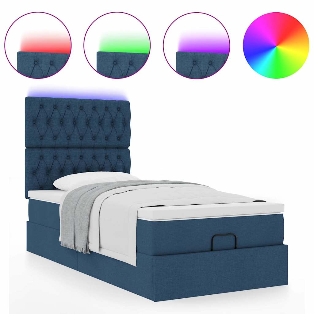 vidaXL Ottomane Bett mit Matratze & LEDs Blau 100x200 cm Stoff