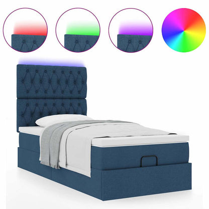 vidaXL Ottomane Bett mit Matratze & LEDs Blau 100x200 cm Stoff
