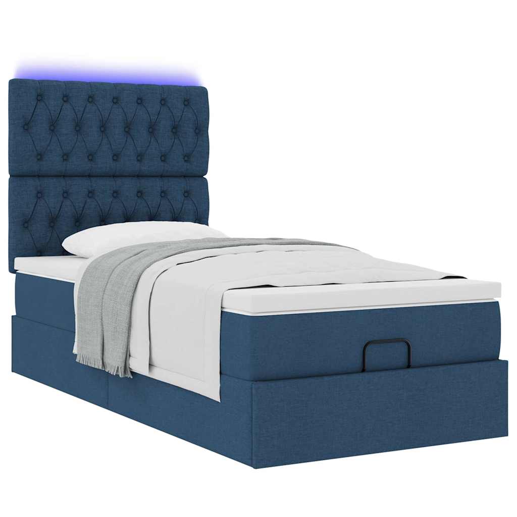 vidaXL Ottomane Bett mit Matratze & LEDs Blau 100x200 cm Stoff