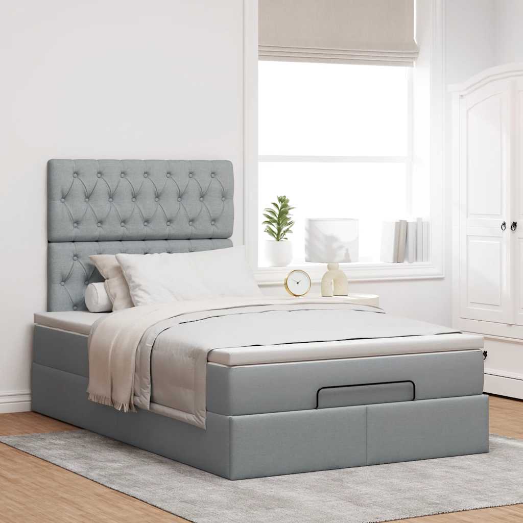 vidaXL Ottoman-Bett mit Matratze & LEDs Hellgrau 120x190 cm Stoff