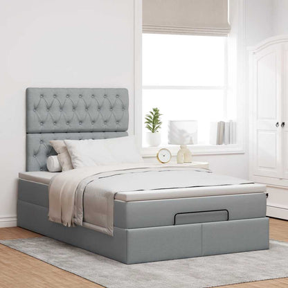 vidaXL Ottoman-Bett mit Matratze & LEDs Hellgrau 120x190 cm Stoff
