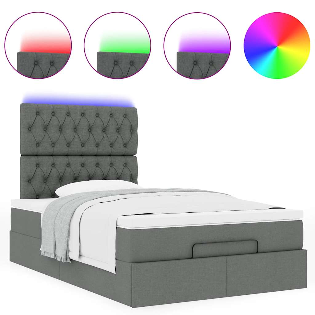 vidaXL Ottoman-Bett mit Matratze & LEDs Dunkelgrau 120x190 cm Stoff