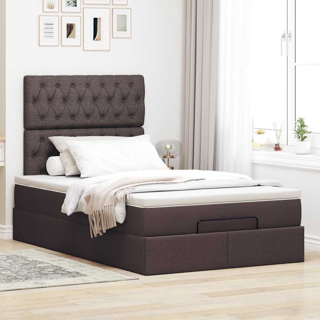 vidaXL Lit ottoman avec matelas et LED Marron foncé 120x190 cm Tissu