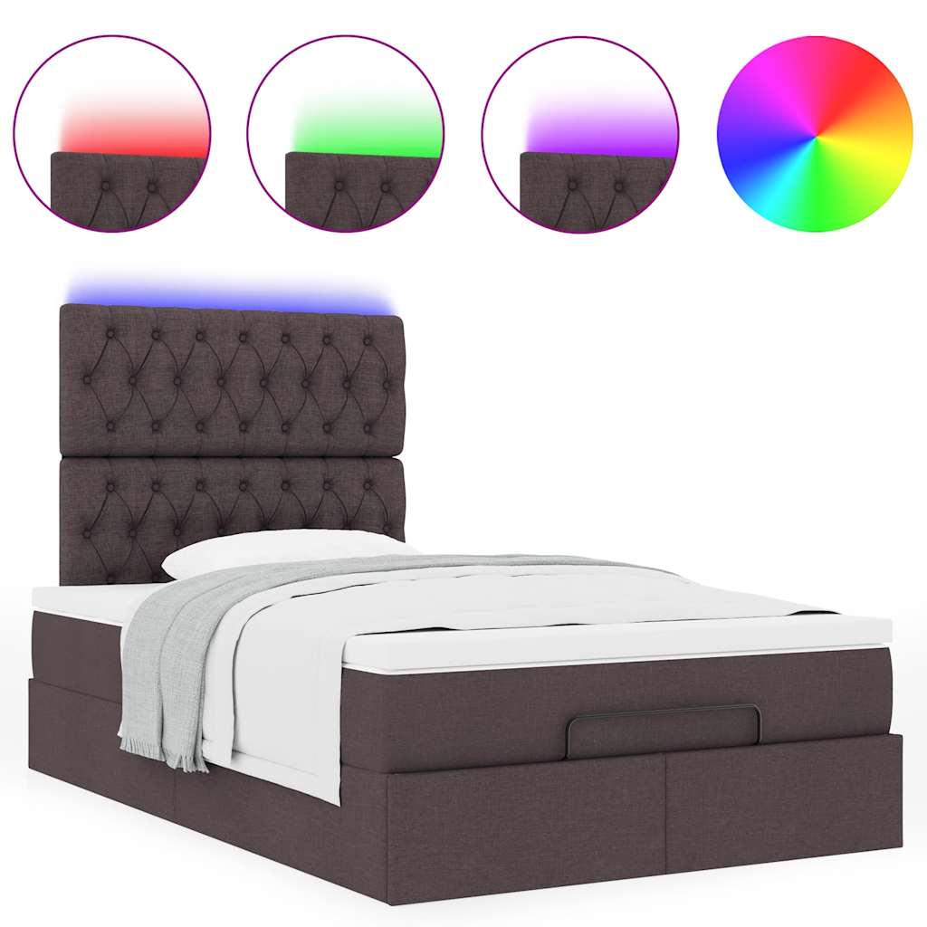 vidaXL Lit ottoman avec matelas et LED Marron foncé 120x190 cm Tissu