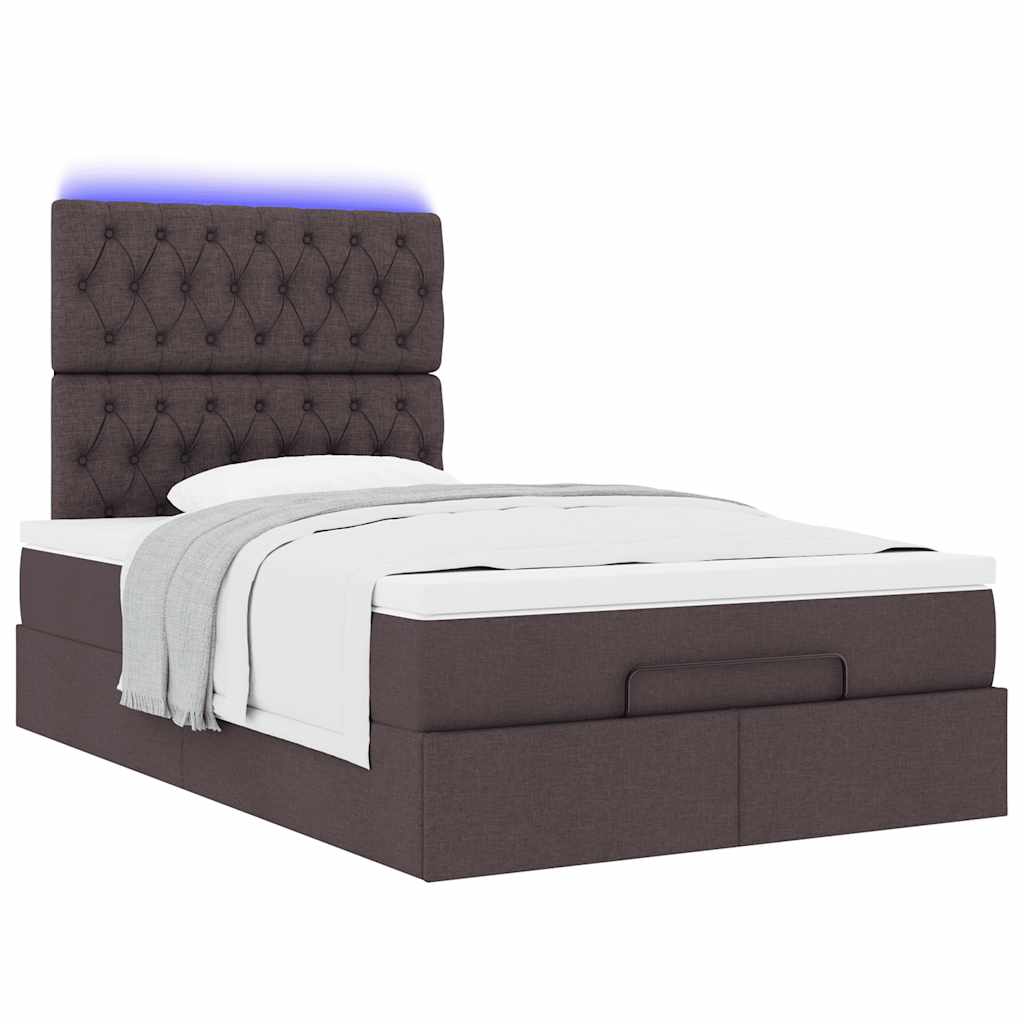 vidaXL Lit ottoman avec matelas et LED Marron foncé 120x190 cm Tissu