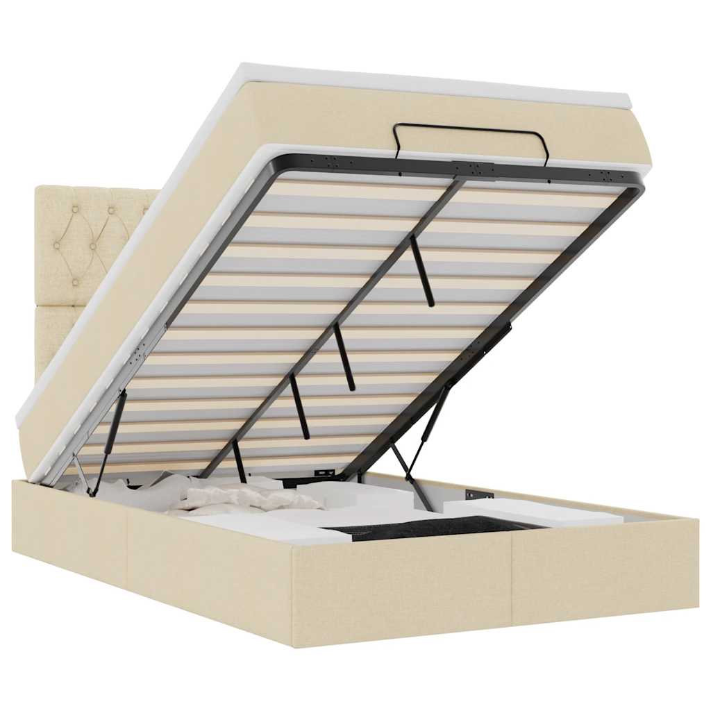 vidaXL Lit Ottoman avec matelas et LED Crème 120x190 cm Tissu