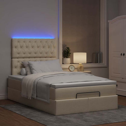 vidaXL Lit Ottoman avec matelas et LED Crème 120x190 cm Tissu