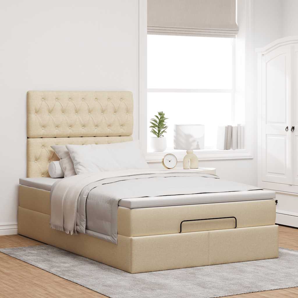 vidaXL Lit Ottoman avec matelas et LED Crème 120x190 cm Tissu