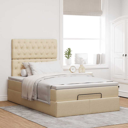 vidaXL Lit Ottoman avec matelas et LED Crème 120x190 cm Tissu