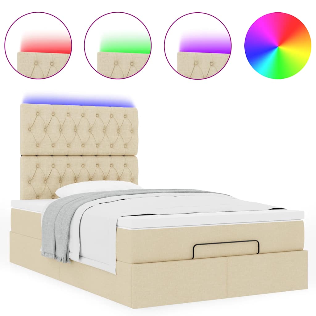 vidaXL Lit Ottoman avec matelas et LED Crème 120x190 cm Tissu