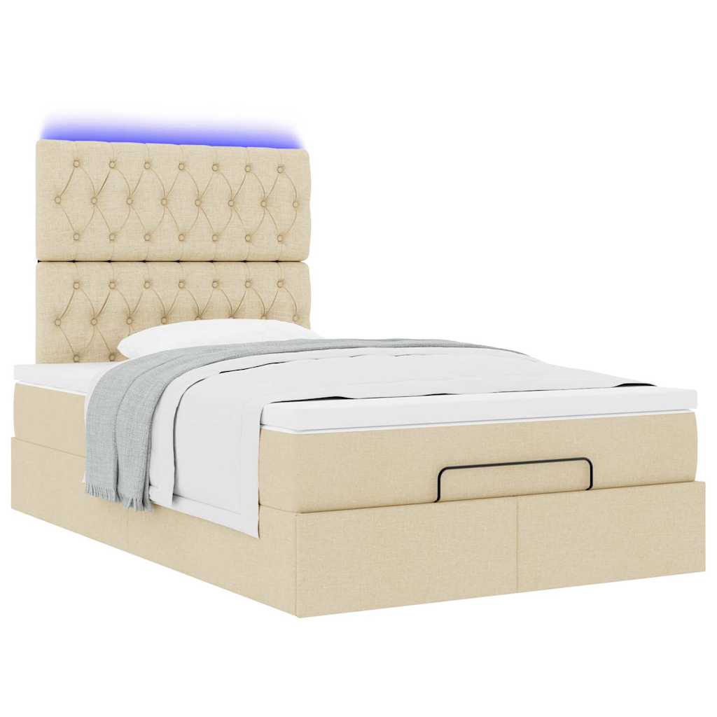 vidaXL Lit Ottoman avec matelas et LED Crème 120x190 cm Tissu