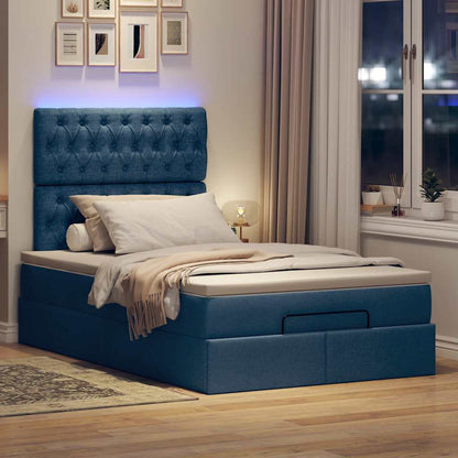 vidaXL Ottoman-Bett mit Matratze & LEDs Blau 120x190 cm Stoff