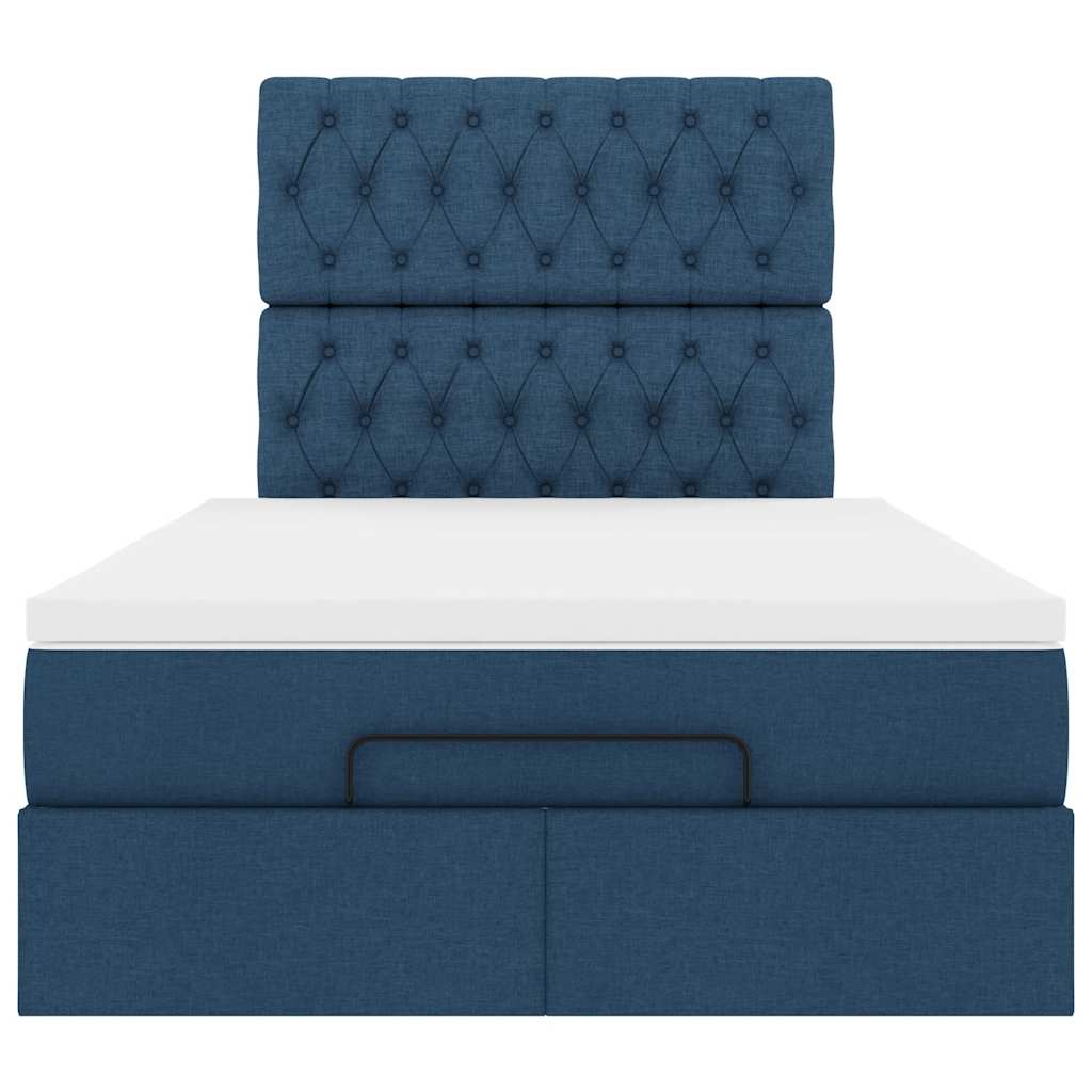 vidaXL Ottoman-Bett mit Matratze & LEDs Blau 120x190 cm Stoff