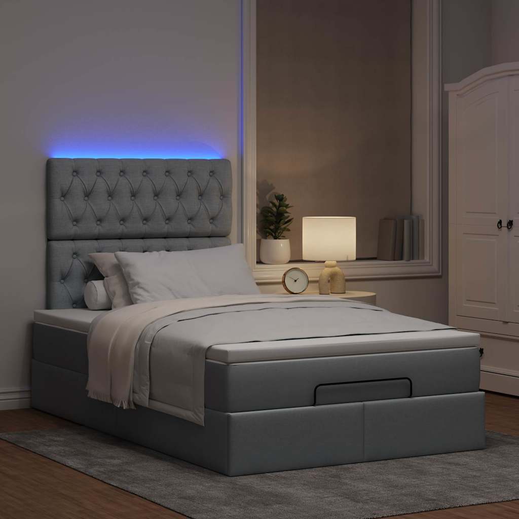 vidaXL Ottoman-Bett mit Matratze & LEDs Hellgrau 120x200 cm Stoff