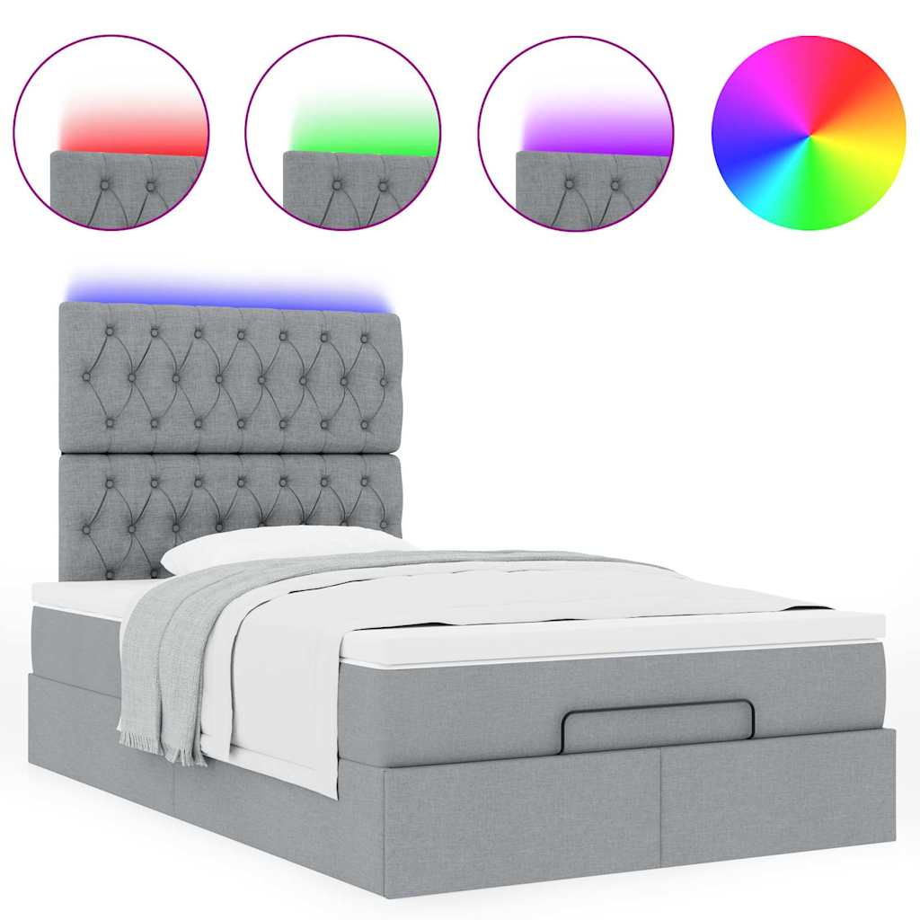 vidaXL Ottoman-Bett mit Matratze & LEDs Hellgrau 120x200 cm Stoff