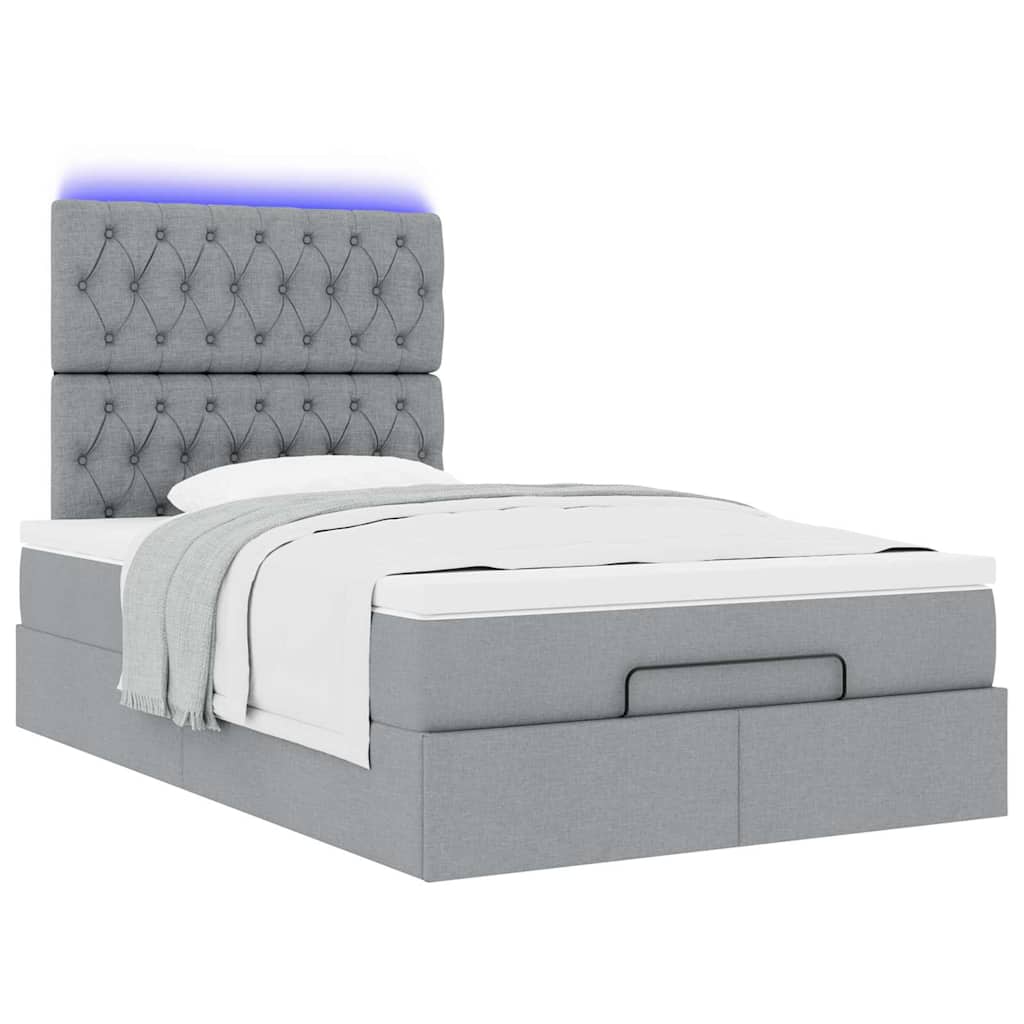 vidaXL Ottoman-Bett mit Matratze & LEDs Hellgrau 120x200 cm Stoff