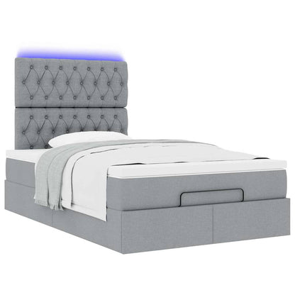 vidaXL Ottoman-Bett mit Matratze & LEDs Hellgrau 120x200 cm Stoff