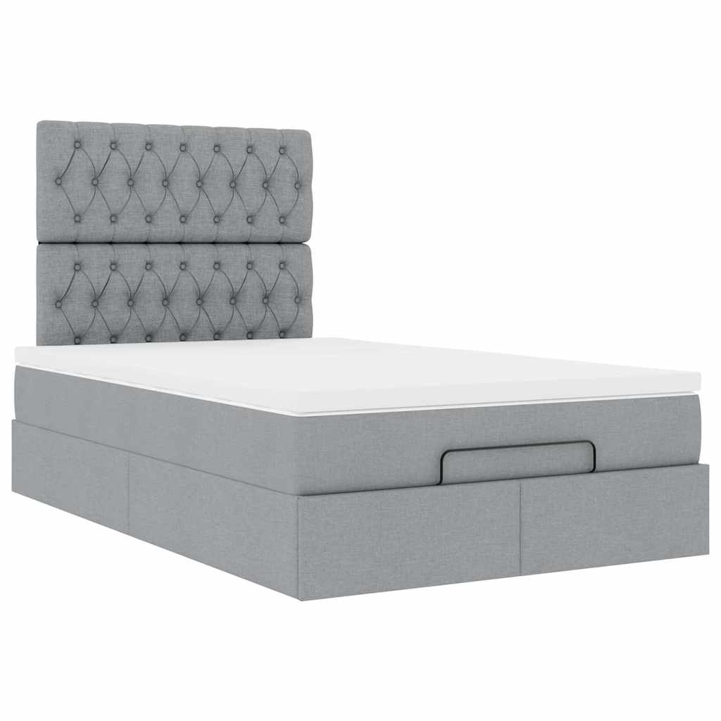 vidaXL Ottoman-Bett mit Matratze & LEDs Hellgrau 120x200 cm Stoff