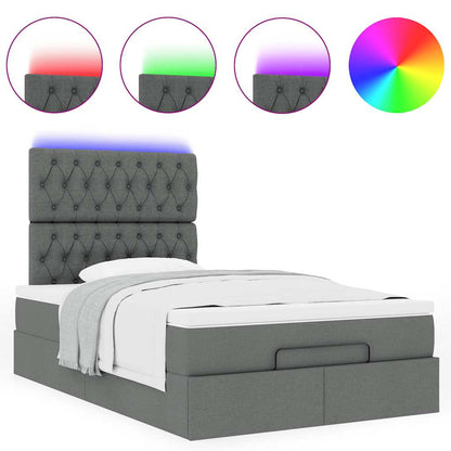 Ottoman-Bett mit Matratze & LEDs Dunkelgrau 120x200 cm Stoff