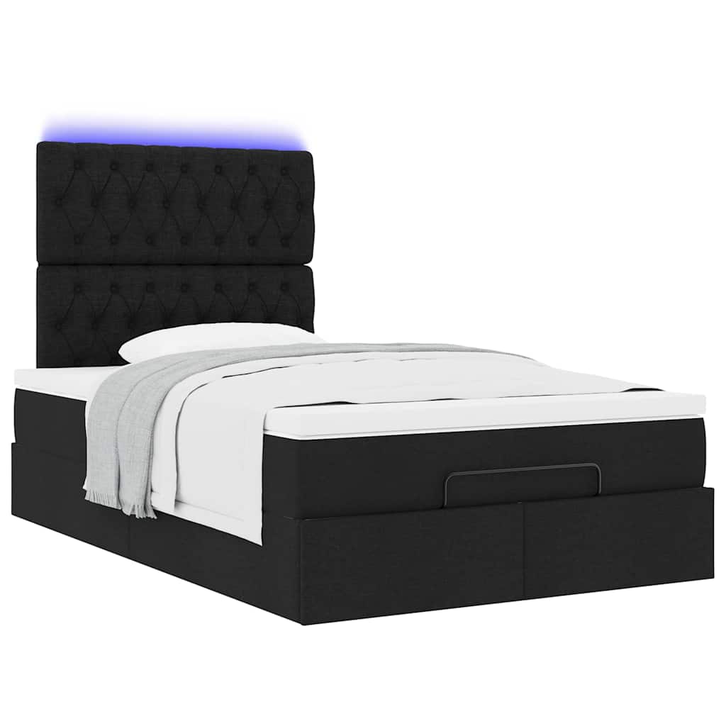Ottoman-Bett mit Matratze & LEDs Schwarz 120x200 cm Stoff
