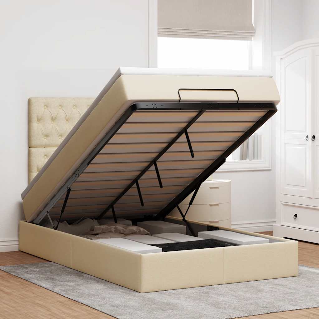 vidaXL Ottoman-Bett mit Matratze & LEDs Creme 120x200 cm Stoff