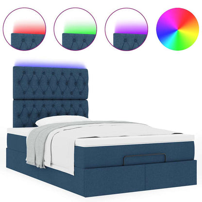vidaXL Ottoman-Bett mit Matratze & LEDs Blau 120x200 cm Stoff