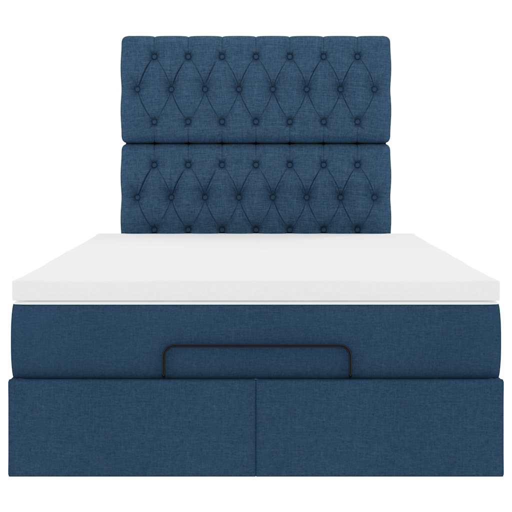 vidaXL Ottoman-Bett mit Matratze & LEDs Blau 120x200 cm Stoff