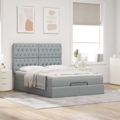 vidaXL Ottoman-Bett mit Matratze & LEDs Hellgrau 140x190 cm Stoff