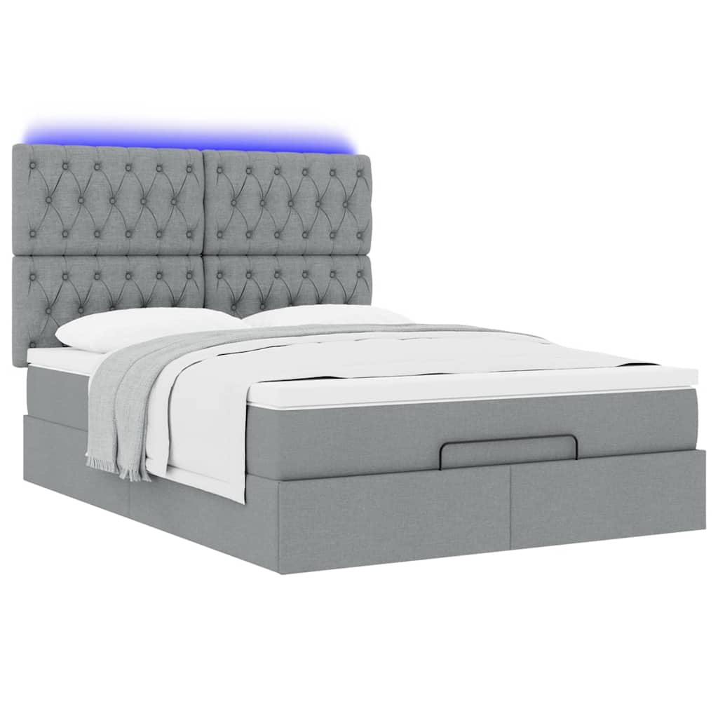 vidaXL Ottoman-Bett mit Matratze & LEDs Hellgrau 140x190 cm Stoff