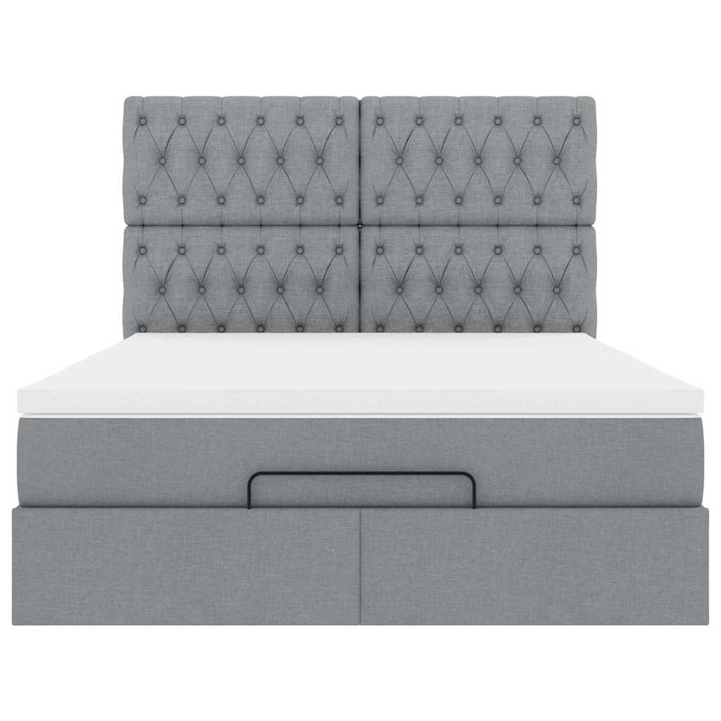vidaXL Ottoman-Bett mit Matratze & LEDs Hellgrau 140x190 cm Stoff