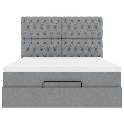 vidaXL Ottoman-Bett mit Matratze & LEDs Hellgrau 140x190 cm Stoff