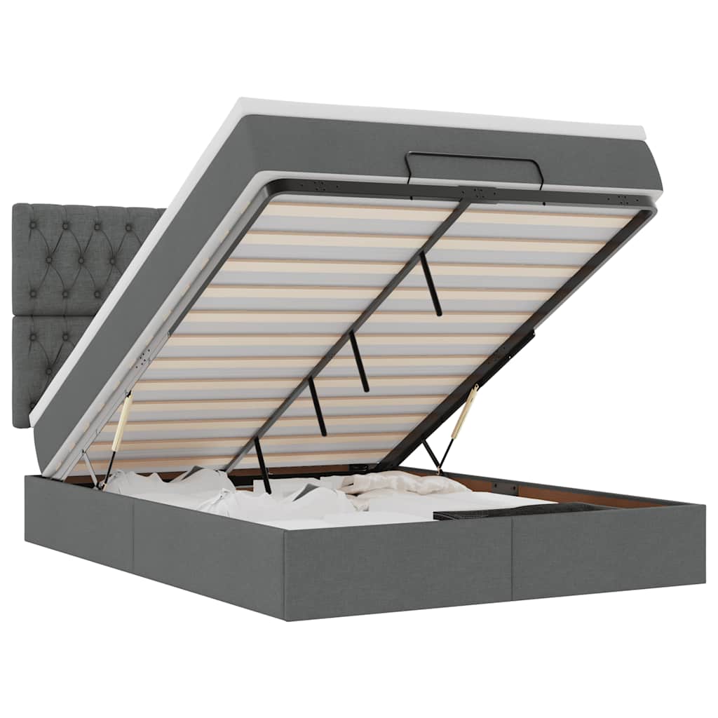 vidaXL Ottoman-Bett mit Matratze & LEDs Dunkelgrau 140x190 cm Stoff
