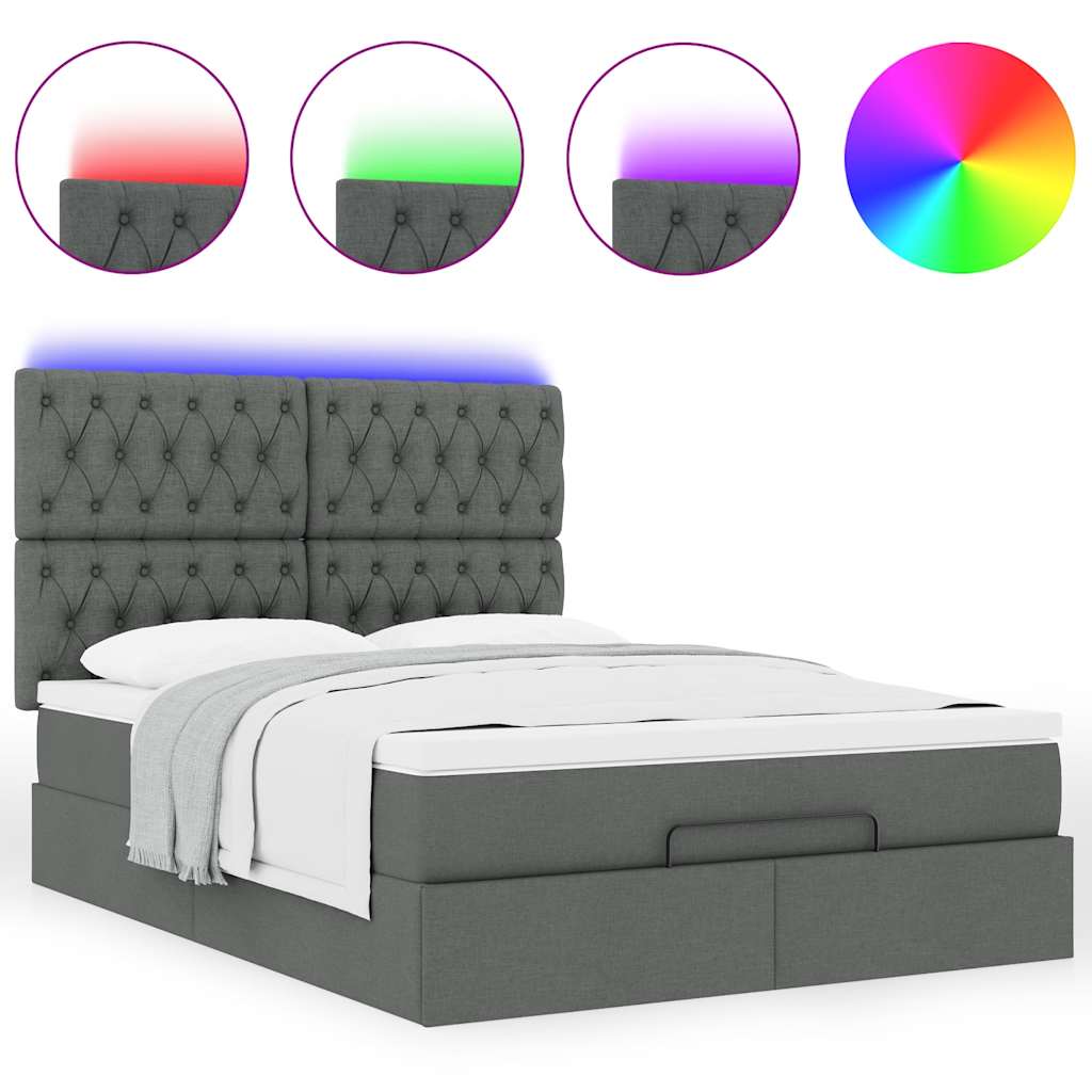 vidaXL Ottoman-Bett mit Matratze & LEDs Dunkelgrau 140x190 cm Stoff
