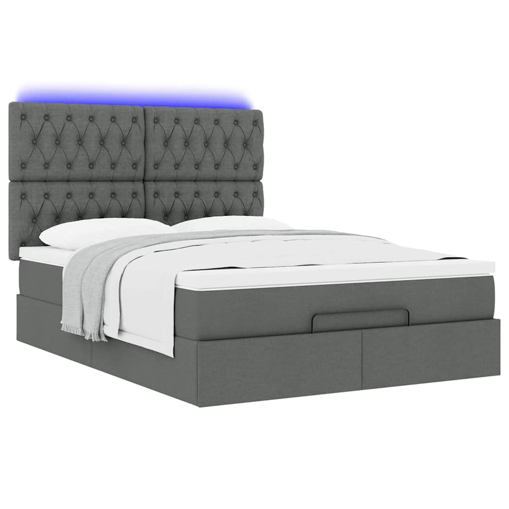vidaXL Ottoman-Bett mit Matratze & LEDs Dunkelgrau 140x190 cm Stoff
