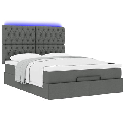 vidaXL Ottoman-Bett mit Matratze & LEDs Dunkelgrau 140x190 cm Stoff