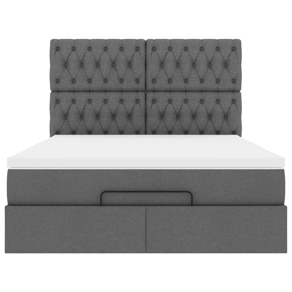vidaXL Ottoman-Bett mit Matratze & LEDs Dunkelgrau 140x190 cm Stoff