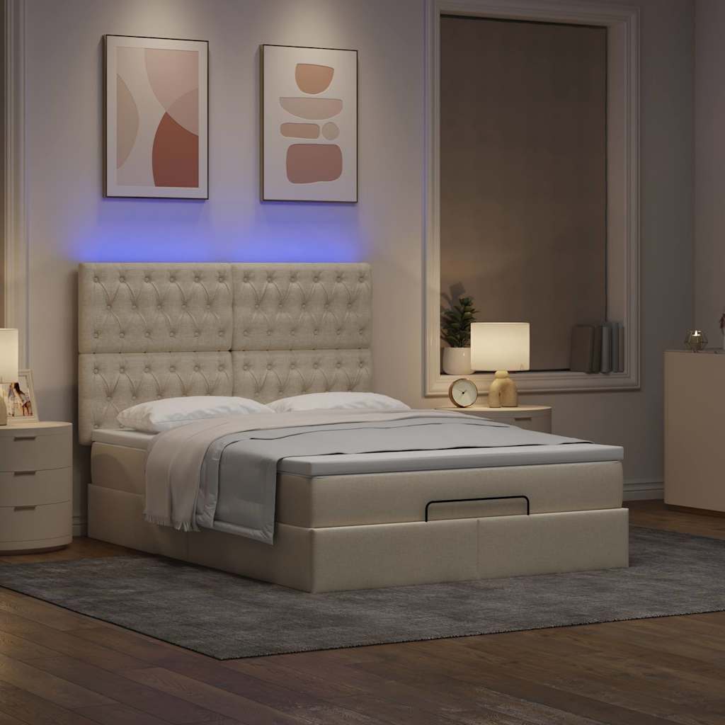 Ottoman-Bett mit Matratze & LEDs Creme 140x190 cm Stoff